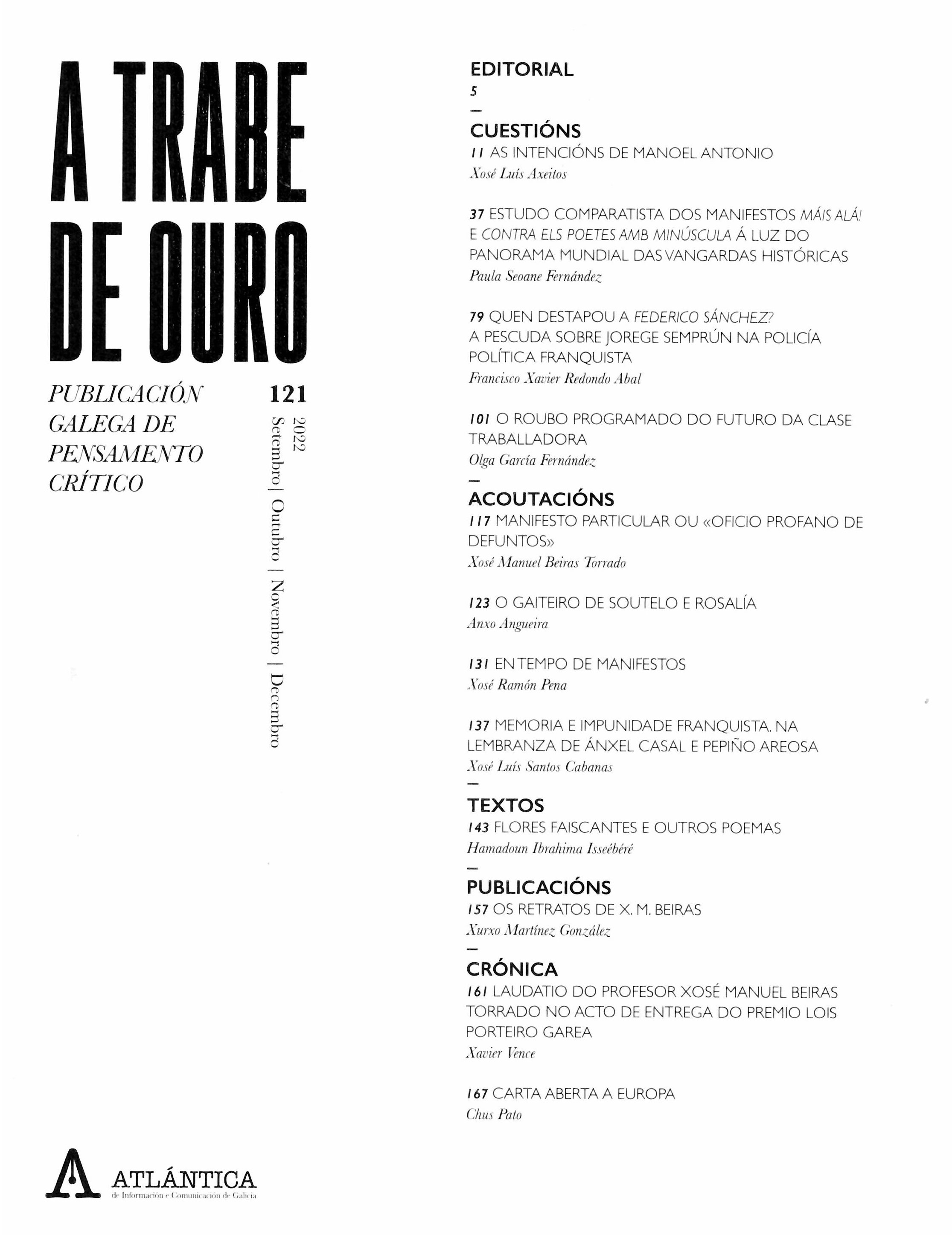 121. A TRABE DE OURO. PUBLICACIÓN GALEGA DE PENSAMENTO CRÍTICO