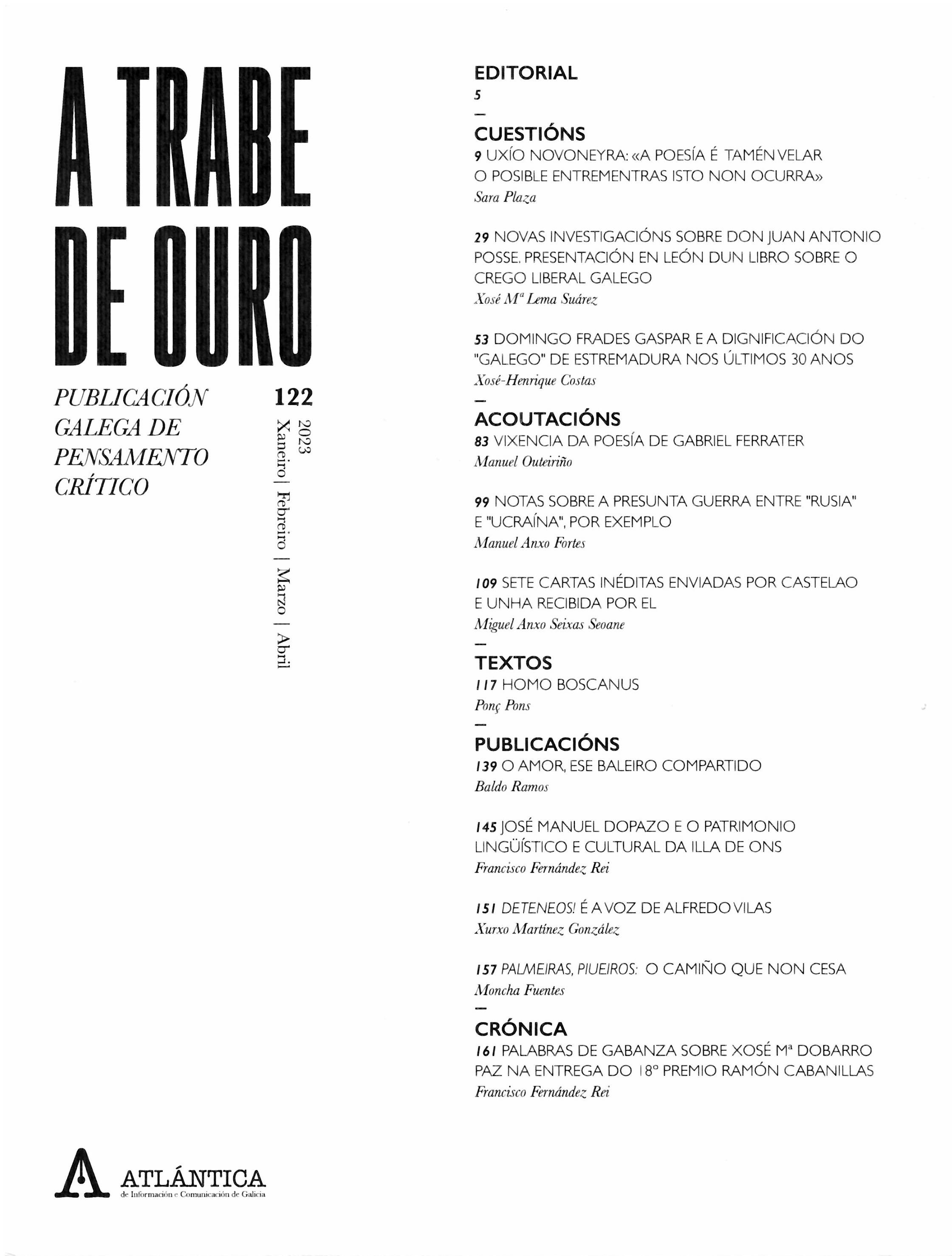 122. A TRABE DE OURO. PUBLICACIÓN GALEGA DE PENSAMENTO CRÍTICO